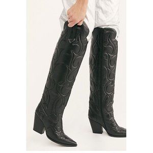 Free People Deja Over-the-Knee Boots Black Faux Lizard Size 8